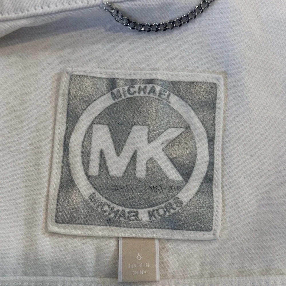 Michael Kors White Denim Utility Jacket Cropped Button Front 6